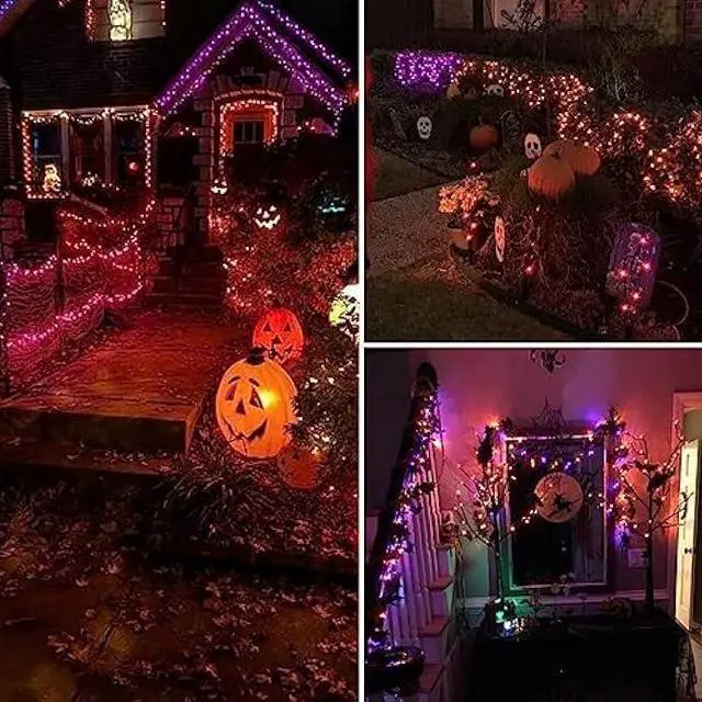 Alt view image 5 of 6 - Orange and Purple Solar Halloween Lights Outdoor Waterproof, 4-Pack 180 FT 320 LED Solar String Lights Black Wire 8 Modes Solar Fairy Twinkle Lights for Tree Bush Garden Horror Party Decoration