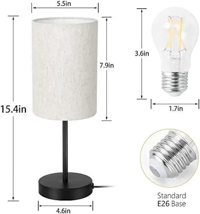 Alt view image 2 of 7 - RISLG Small Table Lamp for Bedroom, Bedside Lamps for Nightstand with Wire Switch, Minimalist Modern Desk Lamps with Linen Fabric Shade for Kids Room Living Room Office Dorm
