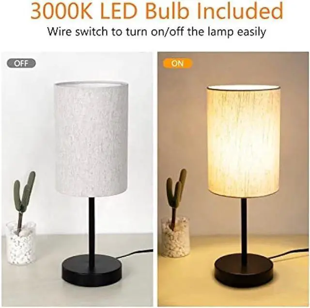 Alt view image 3 of 7 - RISLG Small Table Lamp for Bedroom, Bedside Lamps for Nightstand with Wire Switch, Minimalist Modern Desk Lamps with Linen Fabric Shade for Kids Room Living Room Office Dorm