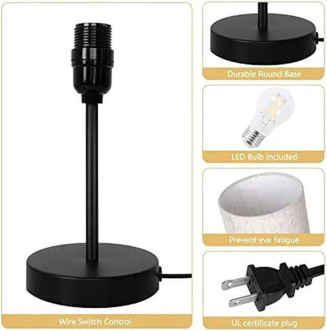 Alt view image 4 of 7 - RISLG Small Table Lamp for Bedroom, Bedside Lamps for Nightstand with Wire Switch, Minimalist Modern Desk Lamps with Linen Fabric Shade for Kids Room Living Room Office Dorm