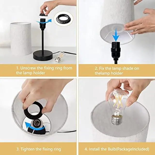 Alt view image 5 of 7 - RISLG Small Table Lamp for Bedroom, Bedside Lamps for Nightstand with Wire Switch, Minimalist Modern Desk Lamps with Linen Fabric Shade for Kids Room Living Room Office Dorm