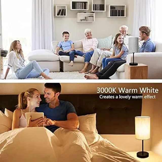 Alt view image 7 of 7 - RISLG Small Table Lamp for Bedroom, Bedside Lamps for Nightstand with Wire Switch, Minimalist Modern Desk Lamps with Linen Fabric Shade for Kids Room Living Room Office Dorm