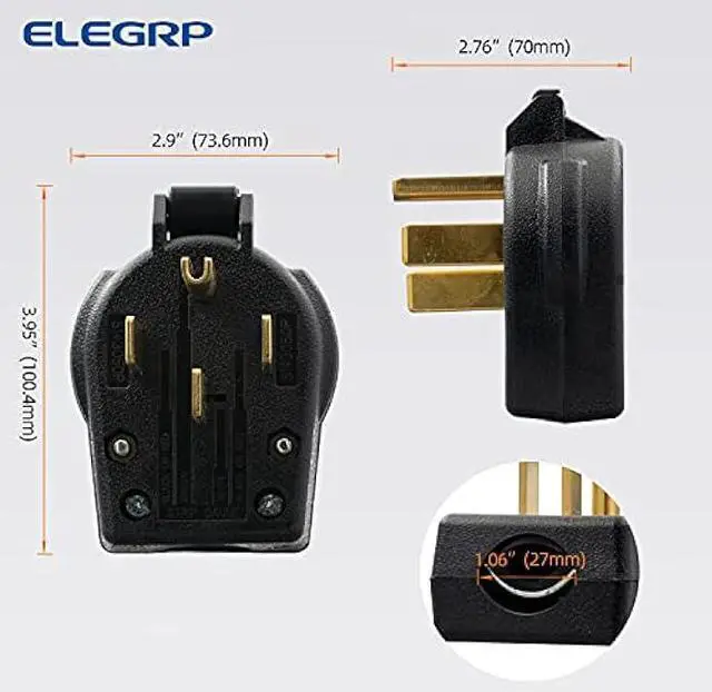 Alt view image 6 of 7 - ELEGRP NEMA 14-30P & NEMA 14-50P Plug, 4 Prong Dryer/Range Oven Stove Angle Plug, Straight Blade Heavy Duty, 30 Amp 50 Amp 125/250V, Industrial Grade, Grounding, 3 Pole 4 Wire, UL Listed