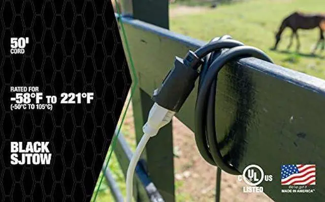 Alt view image 4 of 7 - AgriPro Southwire 64816901 12/3 SJTOW Foot Heavy Duty 15 Amp Farm/Workshop Extension Cord; Made in The USA; 50-Feet; UL Listed; Black