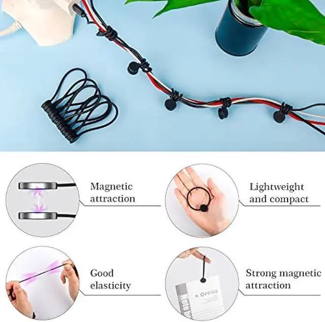 Alt view image 4 of 6 - Magnetic Cord Organizer, Silicone Cable Ties Reusable, FGSAEOR Twist Ties Cable Management for Bundling and Organizing Holding Stuff, Fridge Magnets Cord Keeper Wrap Straps Clips (Black - 12 Pack)