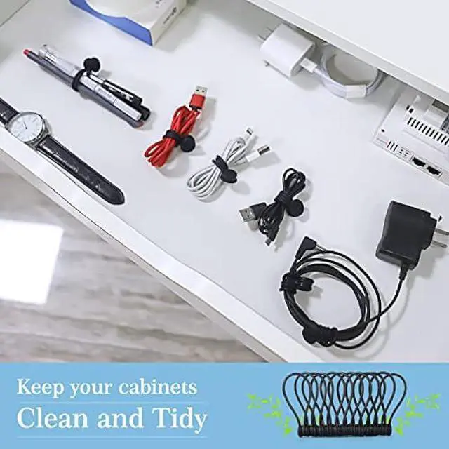 Alt view image 5 of 6 - Magnetic Cord Organizer, Silicone Cable Ties Reusable, FGSAEOR Twist Ties Cable Management for Bundling and Organizing Holding Stuff, Fridge Magnets Cord Keeper Wrap Straps Clips (Black - 12 Pack)