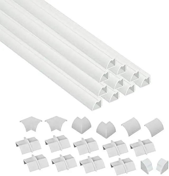 Main image of D-Line 157in White Corner Cable Concealer Multipack, Floor Wire Hider, Quarter Round Cord Cover, Organize Cords in Corners, Floor Molding - 10x 15.7in Lengths & Accessories