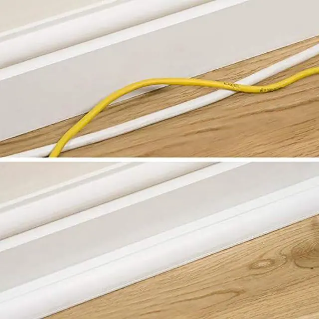 Alt view image 4 of 6 - D-Line 157in White Corner Cable Concealer Multipack, Floor Wire Hider, Quarter Round Cord Cover, Organize Cords in Corners, Floor Molding - 10x 15.7in Lengths & Accessories
