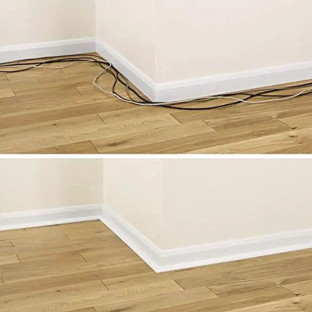 Alt view image 5 of 6 - D-Line 157in White Corner Cable Concealer Multipack, Floor Wire Hider, Quarter Round Cord Cover, Organize Cords in Corners, Floor Molding - 10x 15.7in Lengths & Accessories
