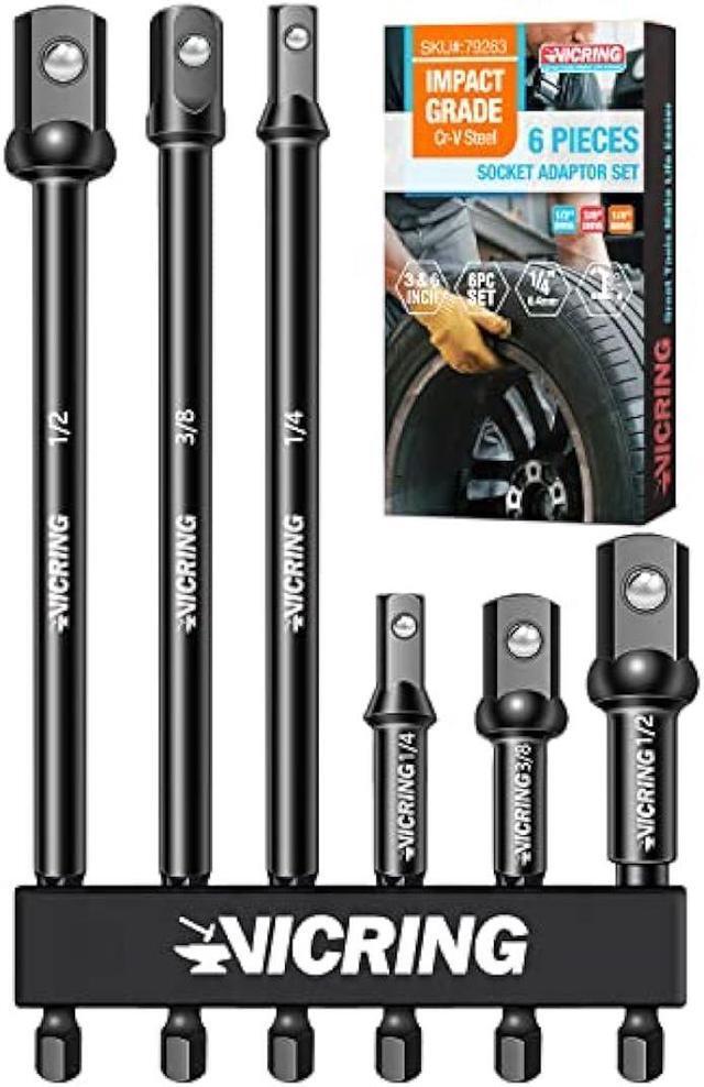 Main image of Impact Socket Adapter Set Impact Driver Socket Extension Set 1/4 3/8 1/2 Drive Socket Adapter for Drill Hex Shank Socket Driver set Turn Impact Drill Into High Torque Impact Wrench (6Pcs, 3 & 6)