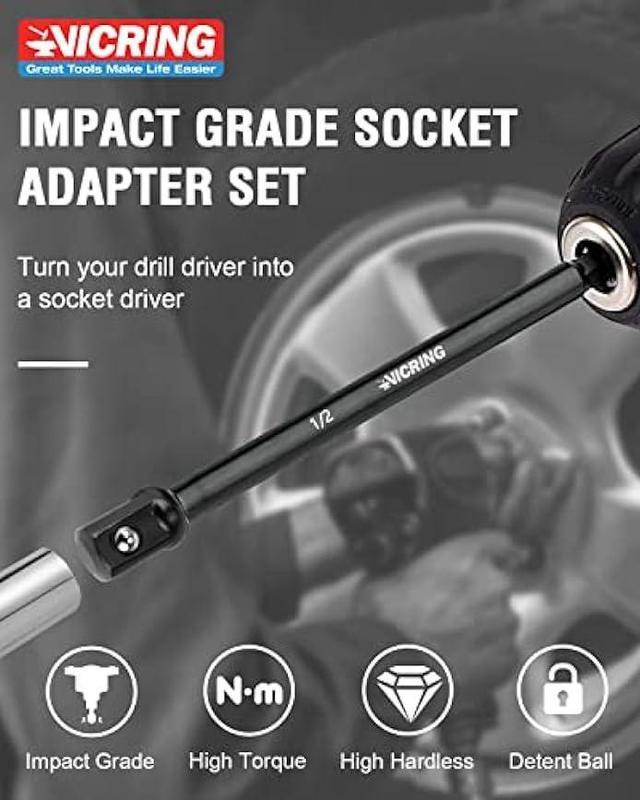 Alt view image 3 of 6 - Impact Socket Adapter Set Impact Driver Socket Extension Set 1/4 3/8 1/2 Drive Socket Adapter for Drill Hex Shank Socket Driver set Turn Impact Drill Into High Torque Impact Wrench (6Pcs, 3 & 6)