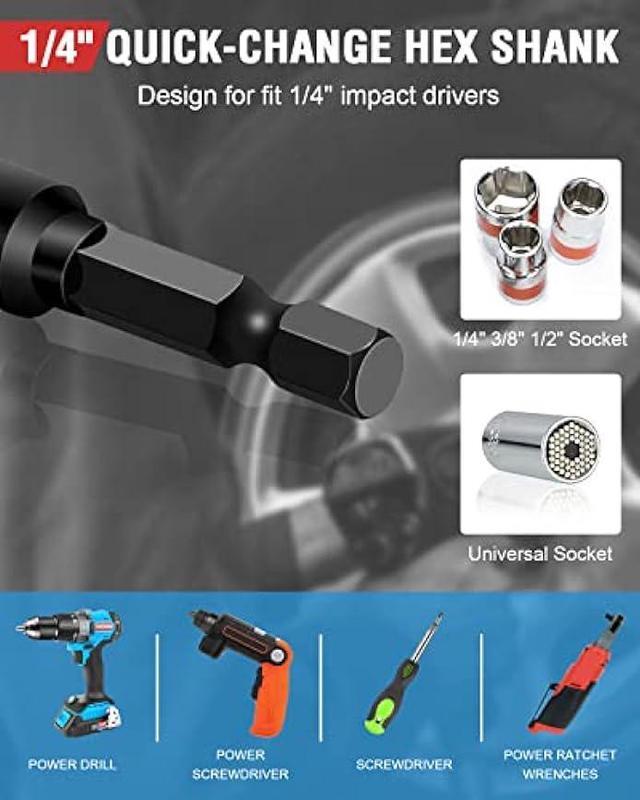 Alt view image 4 of 6 - Impact Socket Adapter Set Impact Driver Socket Extension Set 1/4 3/8 1/2 Drive Socket Adapter for Drill Hex Shank Socket Driver set Turn Impact Drill Into High Torque Impact Wrench (6Pcs, 3 & 6)