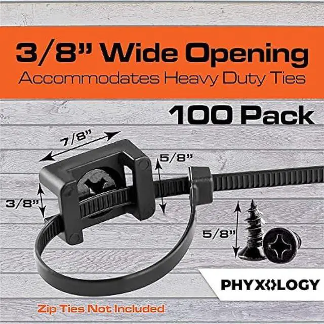 Alt view image 2 of 6 - Pro-Grade, Slim, 1x .6 Cable Tie Mounts With Screws 100 Pack. High Strength, Black Zip Tie Bases For Wire Management. Permanently Anchor To Wall, Desk or Baseboard. Run Cords at Your Home or Office