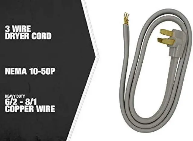 Alt view image 3 of 5 - Woods 90168809 50-Amp 3-Wire Range Power Cord; 6-Foot; 6'; Yellow