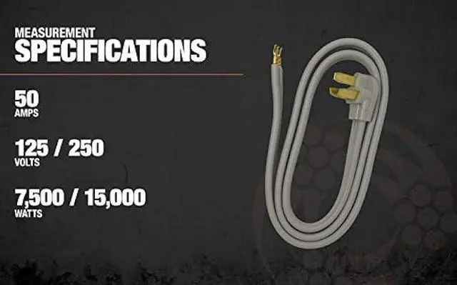 Alt view image 5 of 5 - Woods 90168809 50-Amp 3-Wire Range Power Cord; 6-Foot; 6'; Yellow