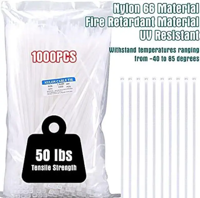 Alt view image 4 of 7 - White Zip Ties 12 Inch Heavy Duty Clear 1000 Pack Tensile Strength 50 lbs UV Resistant Industrial Cable Ties Self Locking Zipties Wire Ties Wrap Indoor Outdoor Use for Fence Garage Camping, Zcpotizi