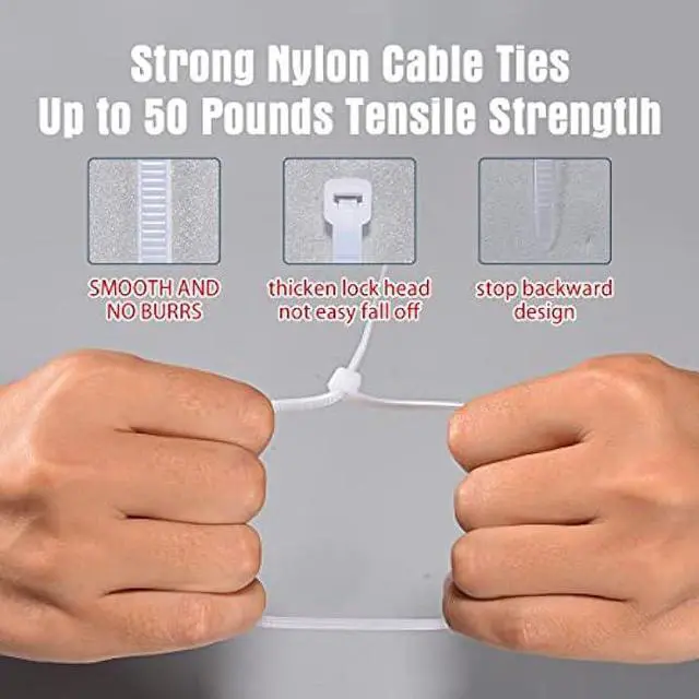 Alt view image 7 of 7 - White Zip Ties 12 Inch Heavy Duty Clear 1000 Pack Tensile Strength 50 lbs UV Resistant Industrial Cable Ties Self Locking Zipties Wire Ties Wrap Indoor Outdoor Use for Fence Garage Camping, Zcpotizi