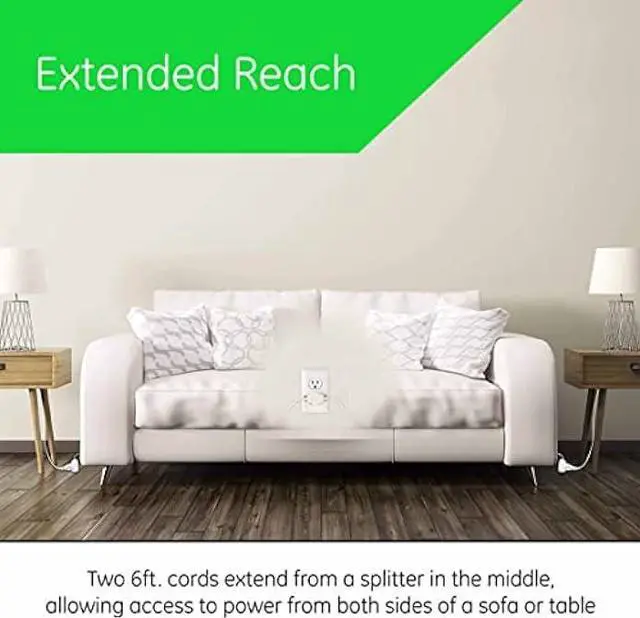 Alt view image 6 of 7 - Twin Extension Cord Power Strip - 12 Foot Cord - 6 feet on Each Side - Outlet Plug with Safety Cover