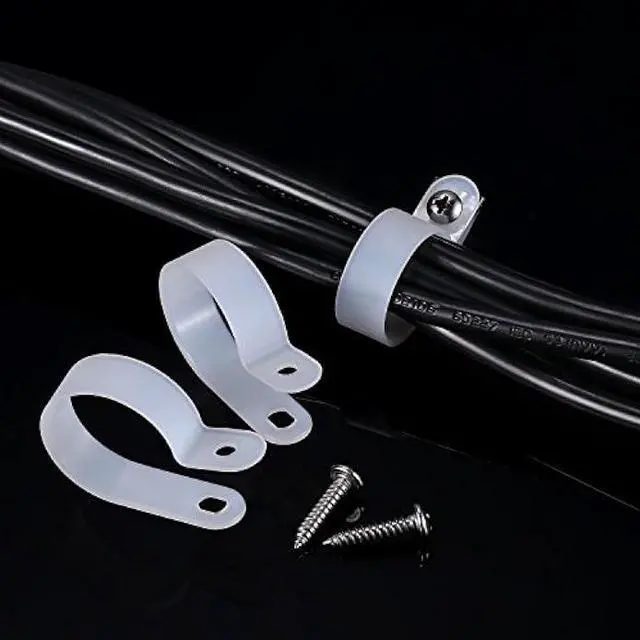 Alt view image 2 of 7 - Hicarer 50 Pack R-Type Cable Clip Wire Clamp, Nylon Screw Mounting Cord Fastener Clips with 50 Pack Screws for Wire Management (1 Inch)