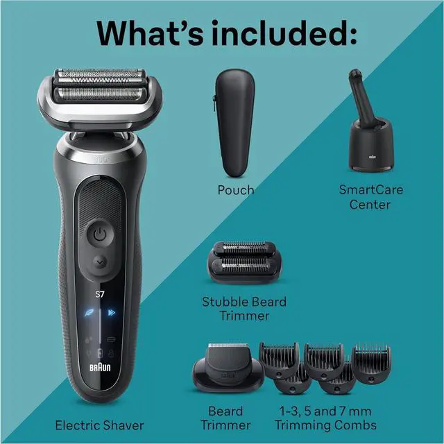 Alt view image 3 of 7 - Braun Electric Shaver for Men, Series 7 7185cc, Wet & Dry Shave, Turbo & Gentle Shaving Modes, Waterproof Foil Shaver, Space Grey