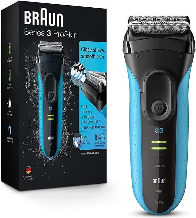 Main image of Braun Electric Series 3 Razor with Precision Trimmer, Rechargeable, Wet & Dry Foil Shaver for Men, Blue/Black, 4 Piece