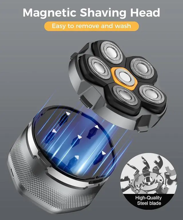 Alt view image 3 of 7 - Head Shavers for Bald Men - Newly Designed Magnetic 6D Electric Razor, IPX8 Waterproof Dry/Wet, 10000 RPM High Speed Motor for Fast Shaving, USB-C Cable and Storage Bag for Home & Travel