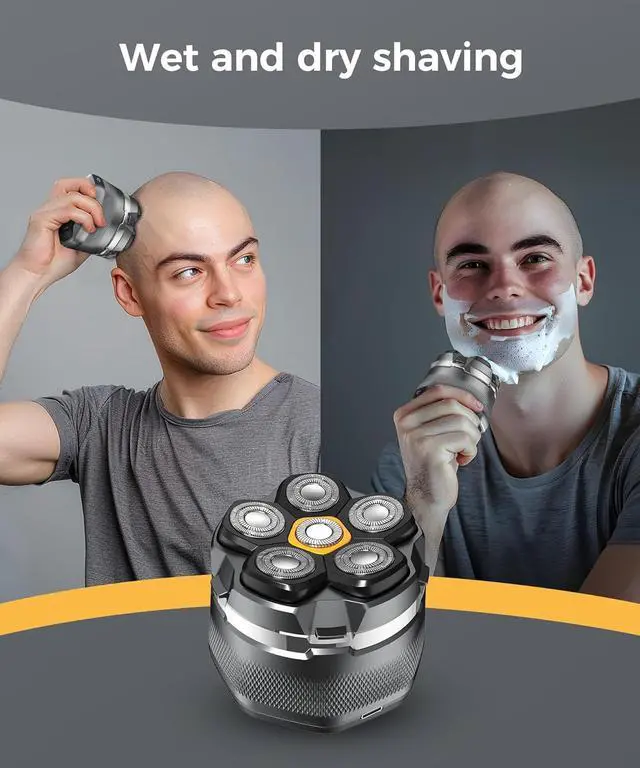 Alt view image 6 of 7 - Head Shavers for Bald Men - Newly Designed Magnetic 6D Electric Razor, IPX8 Waterproof Dry/Wet, 10000 RPM High Speed Motor for Fast Shaving, USB-C Cable and Storage Bag for Home & Travel