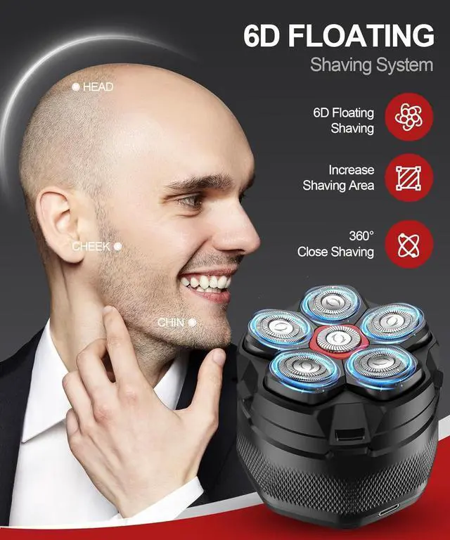 Alt view image 2 of 7 - Head Shavers for Bald Men - 10000 RPM High-Speed 6D Magnetic Electric Razor for Fast Shaving, IPX8 Waterproof, Hypoallergenic Wet/Dry Shaving Razor with LED Display and Organizer