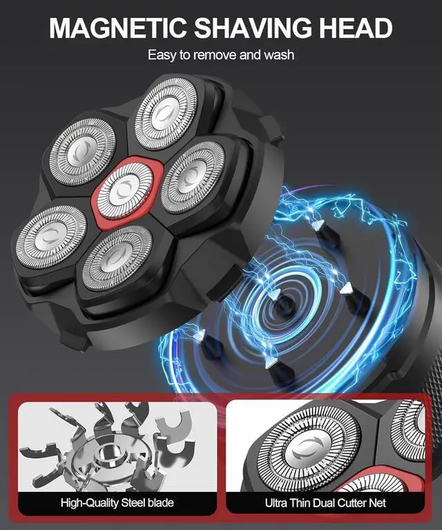 Alt view image 5 of 7 - Head Shavers for Bald Men - 10000 RPM High-Speed 6D Magnetic Electric Razor for Fast Shaving, IPX8 Waterproof, Hypoallergenic Wet/Dry Shaving Razor with LED Display and Organizer