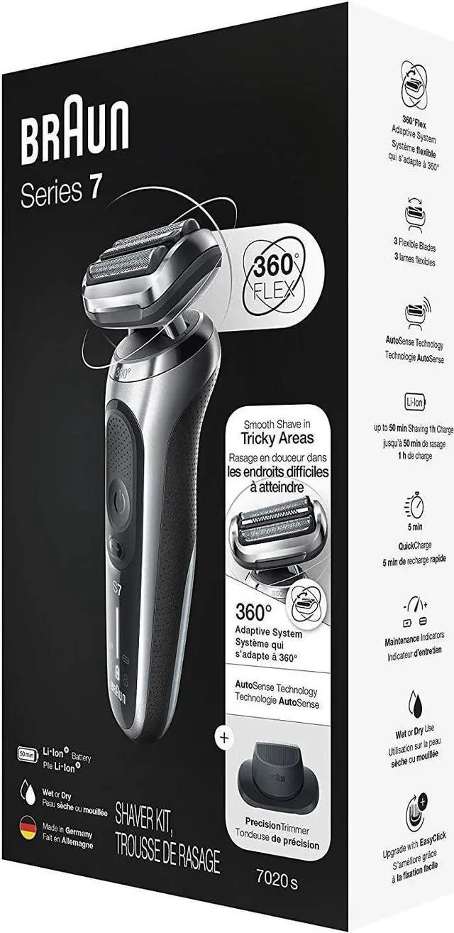 Alt view image 7 of 7 - Braun Series 7 7020s Flex Electric Razor for Men with Precision Trimmer, Wet & Dry, Rechargeable, Cordless Foil Shaver, Silver