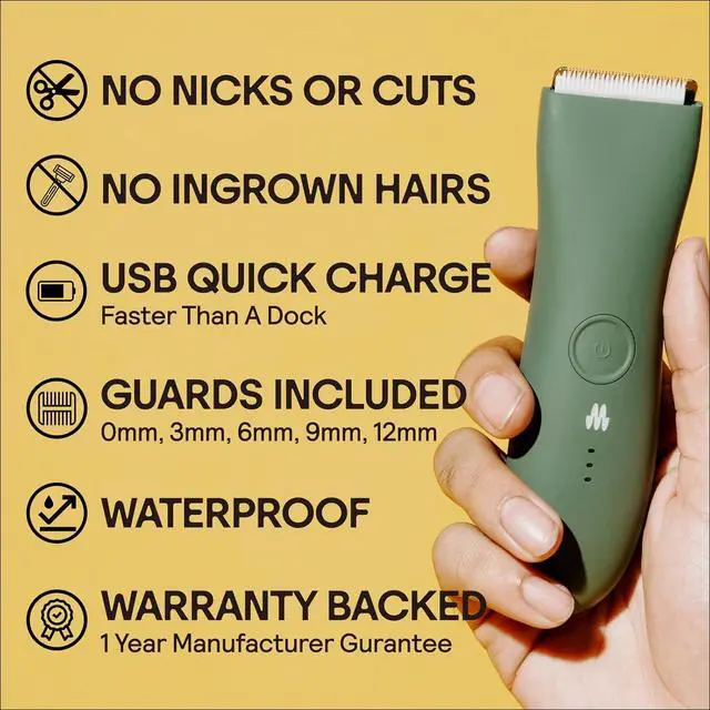 Alt view image 2 of 6 - MERIDIAN Body Hair Trimmer for Men and Women - No Nick, No Cut, No Razor Burn Pubic, Groin and Body Shaver - Waterproof & Rechargeable Electric Full Body Groomer - Sage