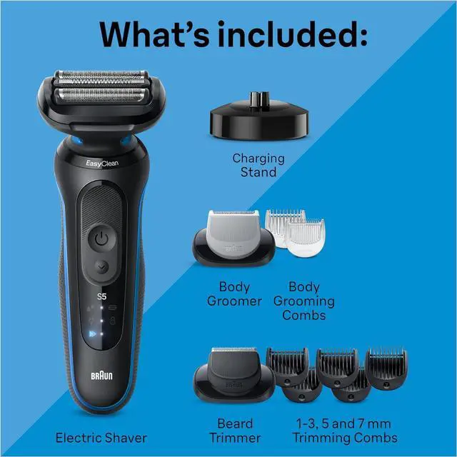 Alt view image 3 of 7 - Braun Electric Shaver for Men, Series 5 5150cs, Wet & Dry Shave, Turbo Shaving Mode, Foil Shaver, with Beard Trimmer, Body Groomer and Charging Stand, Blue