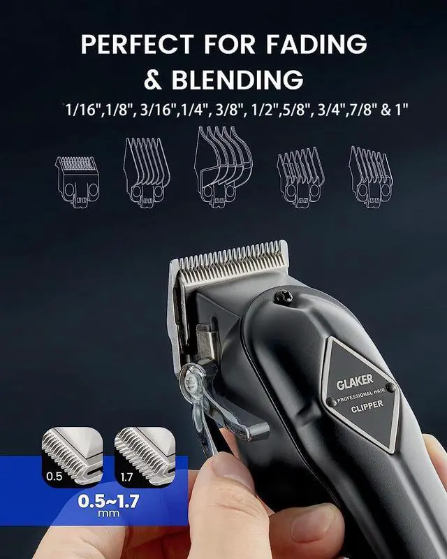 Alt view image 7 of 7 - GLAKER Hair Clippers for Men Professional - Cordless Clippers and Trimmers Set, Complete Barber Kit for Hair Trimming & Beard Grooming, Mens Haircutting Kits for Blending & Fade Cuts