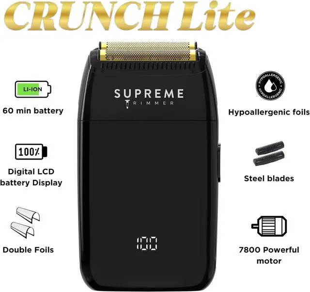 Alt view image 2 of 7 - Supreme Trimmer Crunch Lite Foil Shaver for men (60 Minute Runtime) Men's Electric Razor for Bald Head, Stubble |STF600 Black