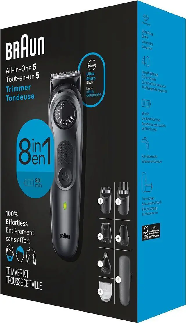 Alt view image 2 of 7 - Braun All-in-One Style Kit Series 5 5471, 8-in-1 Trimmer for Men with Beard Trimmer, Body Trimmer for Manscaping, Hair Clippers & More, Ultra-Sharp Blade, 40 Length Settings, Waterproof