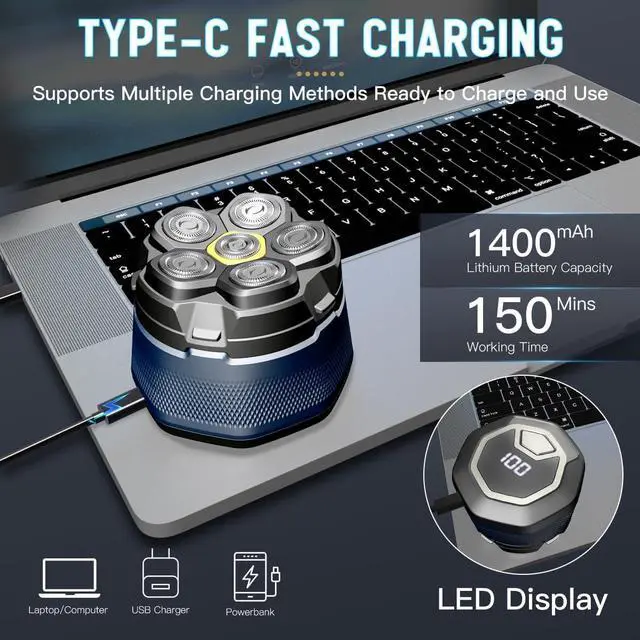 Alt view image 2 of 7 - SOLIMPIA Upgraded Head Shaver for Bald MenMagnetic Electric Razor Hair Trimmer for MenLarge Battery Capacity, Rechargeable LED Display Waterproof Wet/Dry Head Shavers with Type-C Charge