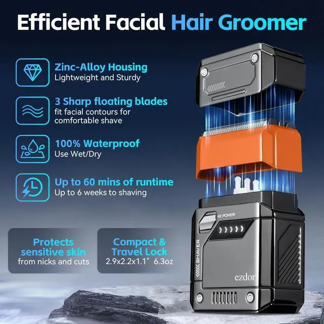 Alt view image 2 of 7 - Electric Shavers for Men Face, Compact Electric Razor with 3-Blade, USB C Rechargeable Foil Shaver, Metal Shavers for Men, Waterproof, Cordless, Portable Mens Travel Shaver