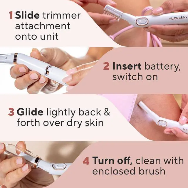 Alt view image 7 of 7 - Finishing Touch Flawless Bikini Shaver and Trimmer Hair Remover for Women, Dry Use Electric Razor, Personal Groomer for Intimate Ladies Shaving, No Bump, Smooth Shave