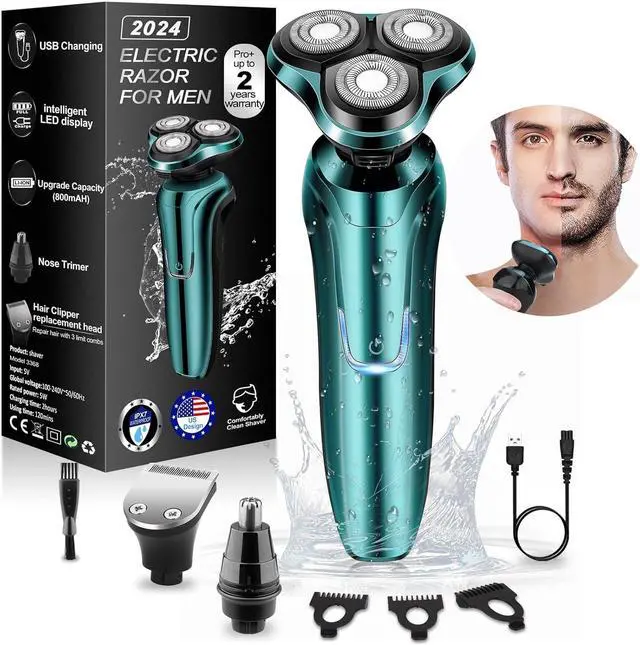 Main image of Electric Razor for Men, 2024 Mens Electric Shavers Rotary Replacement/Waterproof/Rechargeable, Electric Shaver for Men Cordless Floating Head Replaceable Blades, Portable Travel Razor Idea Men Gift
