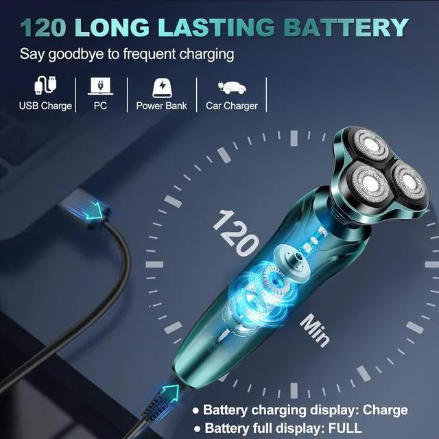 Alt view image 6 of 7 - Electric Razor for Men, 2024 Mens Electric Shavers Rotary Replacement/Waterproof/Rechargeable, Electric Shaver for Men Cordless Floating Head Replaceable Blades, Portable Travel Razor Idea Men Gift