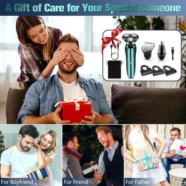 Alt view image 7 of 7 - Electric Razor for Men, 2024 Mens Electric Shavers Rotary Replacement/Waterproof/Rechargeable, Electric Shaver for Men Cordless Floating Head Replaceable Blades, Portable Travel Razor Idea Men Gift