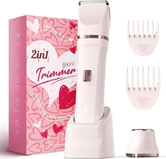 Main image of Bikini Trimmer for Women - Painless Electric Razors for Silk Skin,Cordless Body Shaver for Trip,Replaceable Lady Facial Razor, IPX7 Waterproof&Easy Cleaning, Ceramic Blade, USB Charge Dock Pink