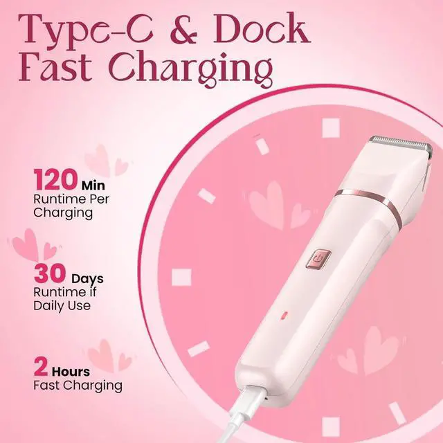 Alt view image 4 of 7 - Bikini Trimmer for Women - Painless Electric Razors for Silk Skin,Cordless Body Shaver for Trip,Replaceable Lady Facial Razor, IPX7 Waterproof&Easy Cleaning, Ceramic Blade, USB Charge Dock Pink