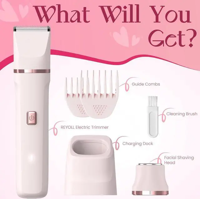 Alt view image 5 of 7 - Bikini Trimmer for Women - Painless Electric Razors for Silk Skin,Cordless Body Shaver for Trip,Replaceable Lady Facial Razor, IPX7 Waterproof&Easy Cleaning, Ceramic Blade, USB Charge Dock Pink