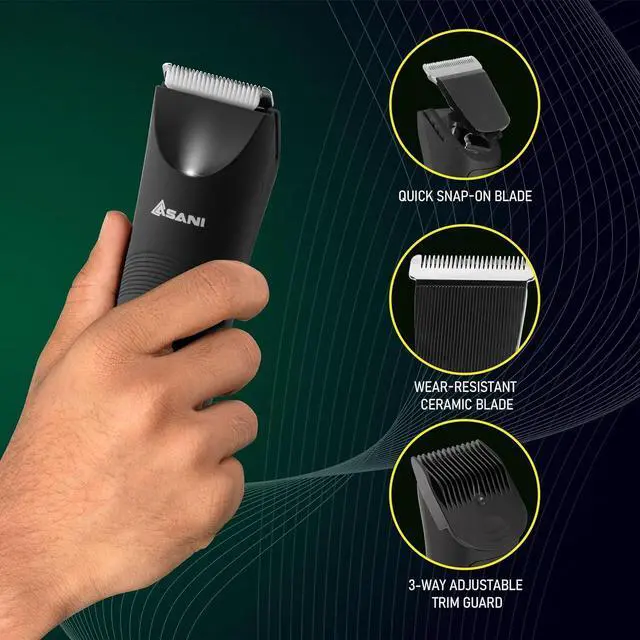 Alt view image 5 of 7 - Asani Upkeeper Men's Body Hair Trimmer - Rechargeable Grooming Tool with Ceramic Blade, LED Light, Waterproof Design, Electric Shaver for Wet/Dry Use, Ideal for Chest, Back, Groin Hair Care