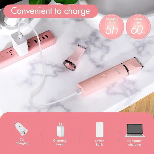 Alt view image 7 of 7 - Electric Bikini Trimmer for Women - 2 in 1 Electric Lady Clipper Pubic Hair Groomer Painless Hair Removal Razor Body Shaver , Portable Ladies Shaver with 2 Trimmer Heads , IPX7 Waterproof