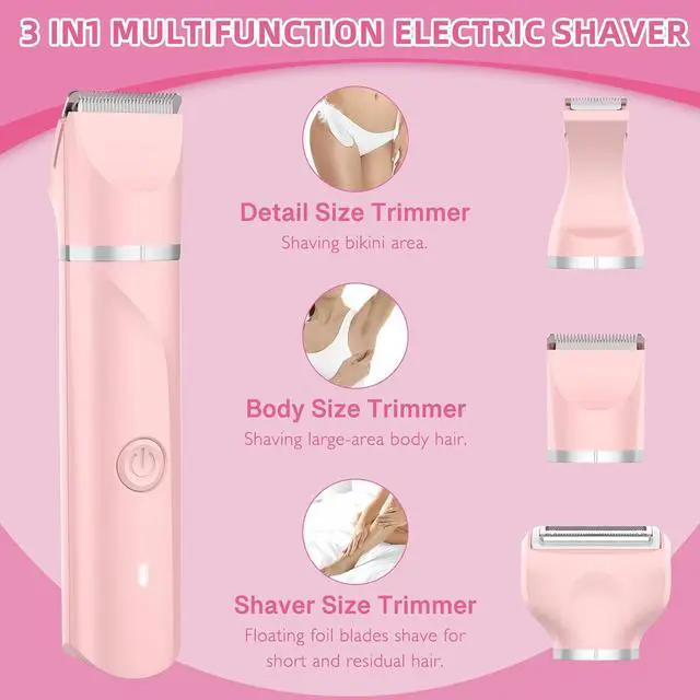 Alt view image 2 of 6 - Electric Razors Shaver for Women, 3 in 1 Bikini Trimmer for Women, IPX7 Waterproof Pubic Hair Trimmer Women Wet & Dry Use, Rechargeable Hair Removal Kit for Face Body Leg Bikini Underarm Arm