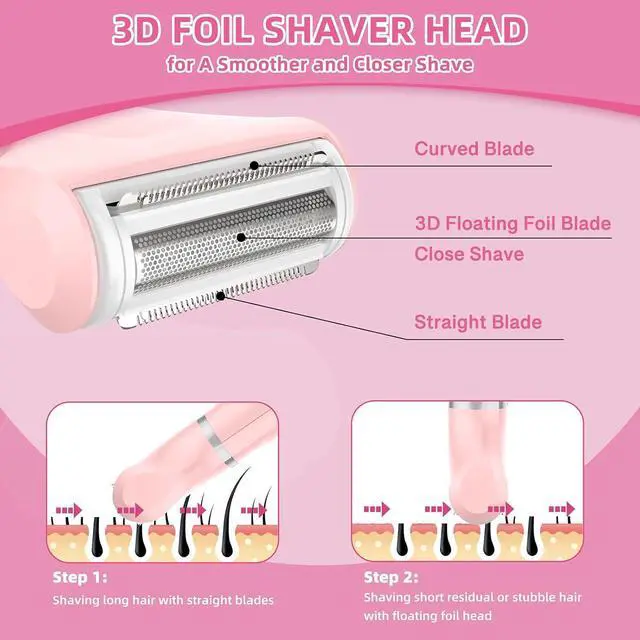 Alt view image 3 of 6 - Electric Razors Shaver for Women, 3 in 1 Bikini Trimmer for Women, IPX7 Waterproof Pubic Hair Trimmer Women Wet & Dry Use, Rechargeable Hair Removal Kit for Face Body Leg Bikini Underarm Arm