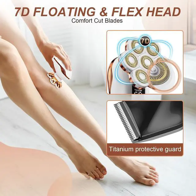 Alt view image 4 of 7 - 2-in-1 Electric Razors for Women, Wet/Dry 7D Rechargeable Rotary Shaver for Legs, Water Resistant Grooming Kit - Electric Razors for Women, Facial Hair Removal, Bikini Trimmer, Lips - Gentle Hair Remo