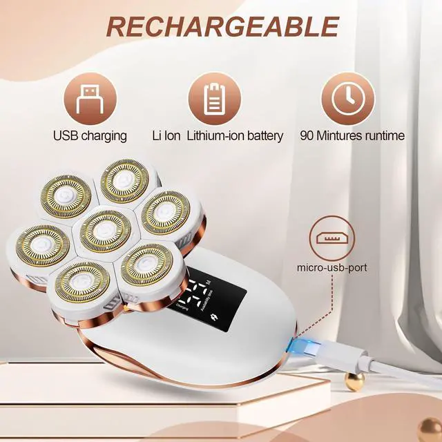 Alt view image 5 of 7 - 2-in-1 Electric Razors for Women, Wet/Dry 7D Rechargeable Rotary Shaver for Legs, Water Resistant Grooming Kit - Electric Razors for Women, Facial Hair Removal, Bikini Trimmer, Lips - Gentle Hair Remo